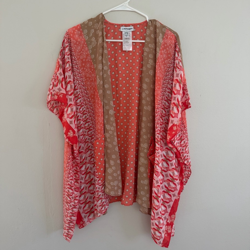 FLAW Susan Graver Coral Red Floral Dot Cardigan